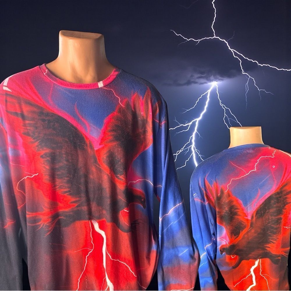 Men’s Red and Blue Eagle Graphic Long Sleeve Top l 3XL l GUC